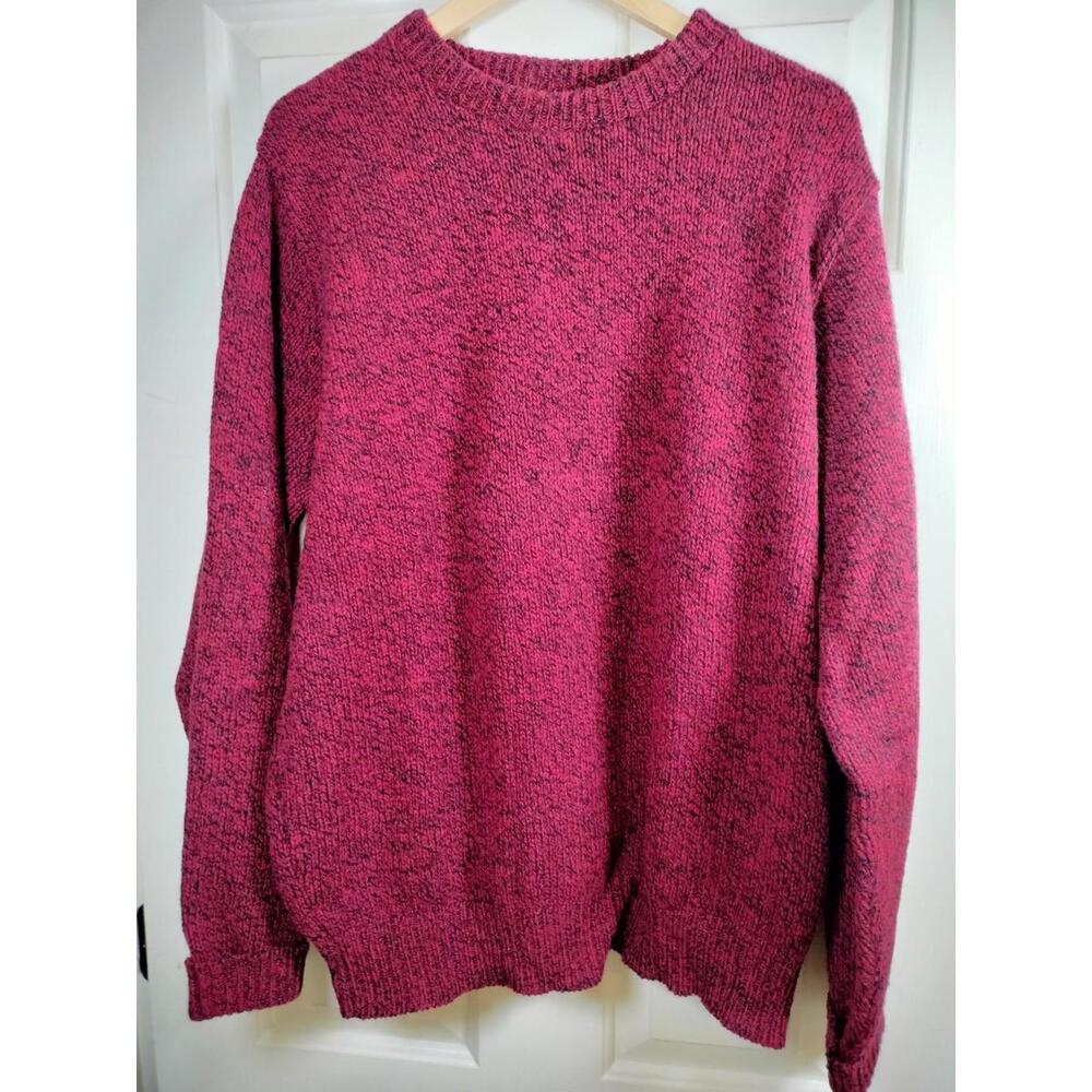 Lands End Wool Blend Crewneck Sweater Men's Large TALL Green Marbled Made in USA